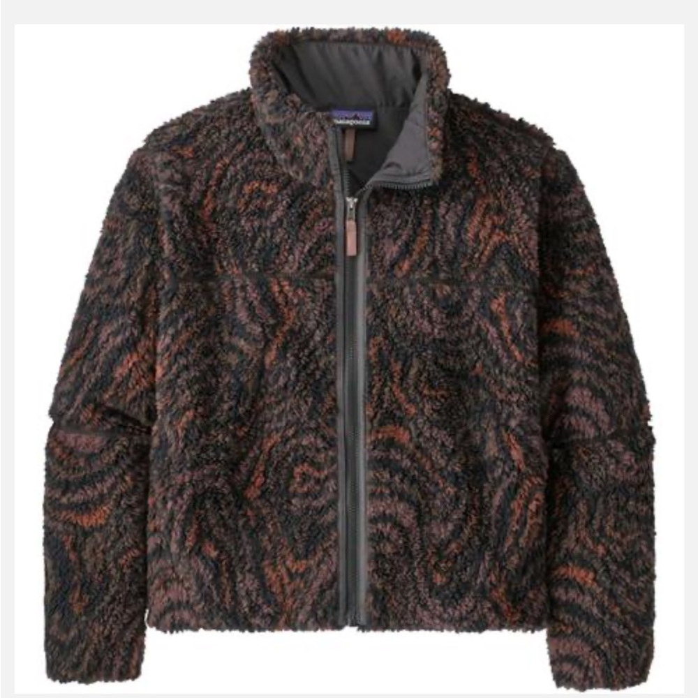 Patagonia Lunar Dusk Jacket Oak Waves: Ink Black Medium Sherpa Fleece Swirl M